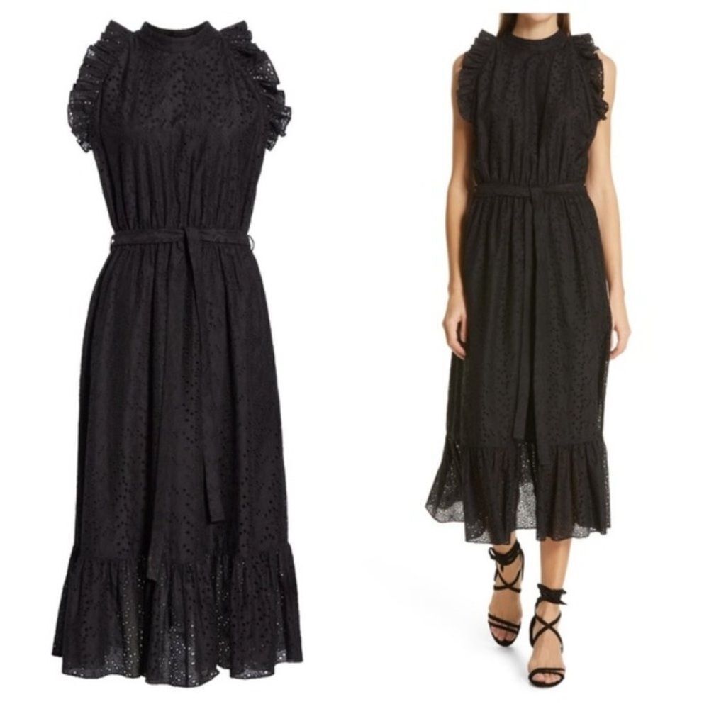 ROBERT RODRIGUEZ Dress Women Small‎ Midi Eyelet Ruffle Sleeveless Evening